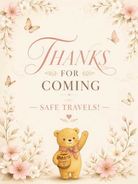 Goodbye card in the Sweetest Hunny Bear Baby Shower design