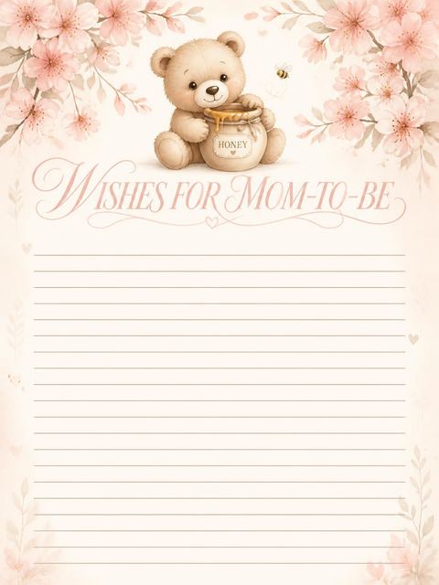 Wishes page in the Sweetest Hunny Bear Baby Shower design