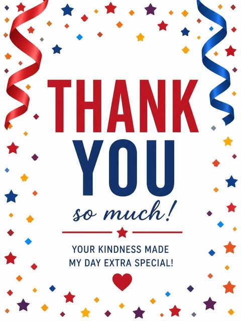 Thank-you flat in the Red Blue Confetti 25th Birthday Party design