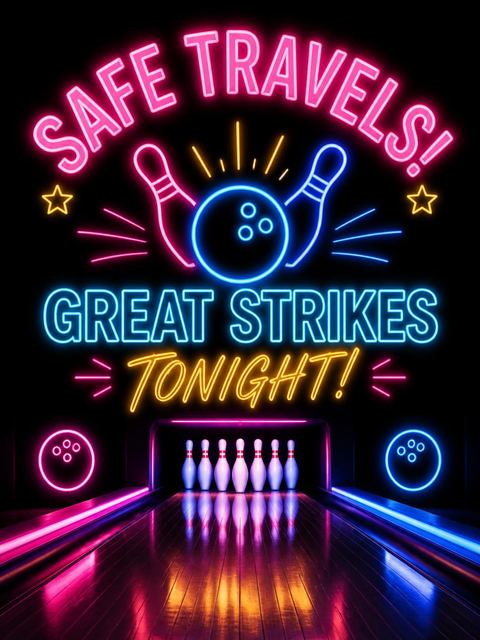Goodbye card in the Neon Bowling Party 5th Birthday Invitation design