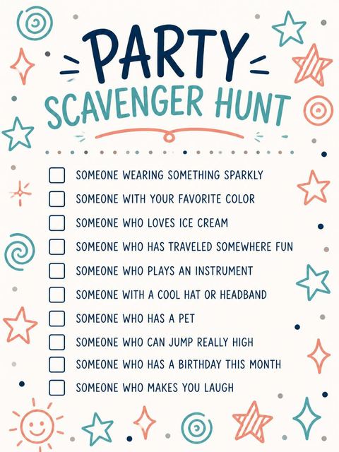 Scavenger hunt in the Navy and Coral Doodle 3rd Birthday design