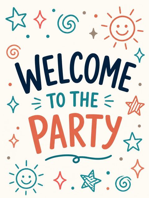 Welcome sign in the Navy and Coral Doodle 3rd Birthday design