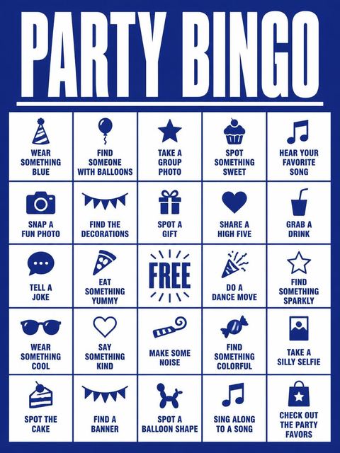 Bingo grid in the Bold Blue Typography Milestone Birthday design