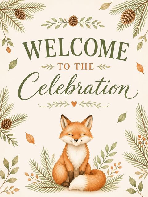 Welcome sign in the Watercolor Woodland Fox 1st Birthday design