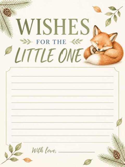 Wishes page in the Watercolor Woodland Fox 1st Birthday design