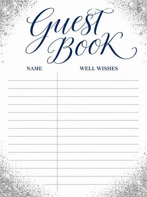 Guest sign-in sheet in the Silver Metallic Navy 21st Birthday design