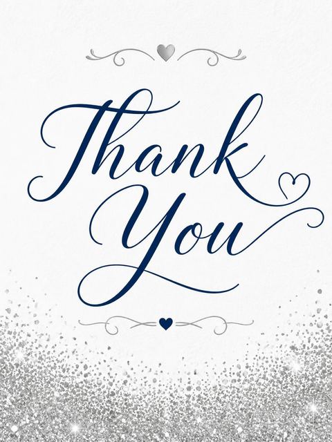 Thank-you flat in the Silver Metallic Navy 21st Birthday design