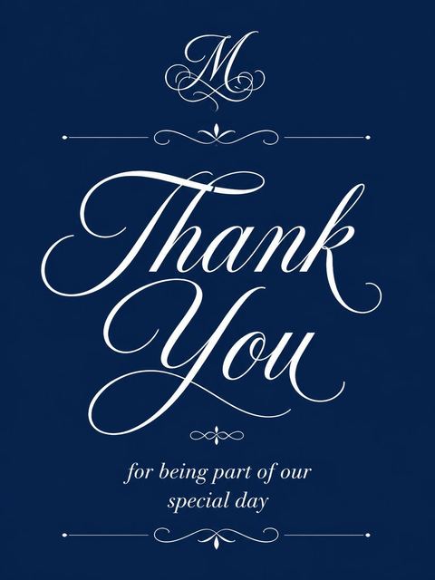 Thank-you flat in the Navy Monogram Minimalist Bridal Shower design