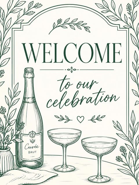 Welcome sign in the Green Ink Champagne 50th Birthday design