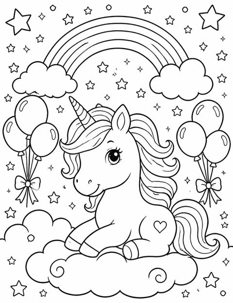 Coloring sheet in the Pastel Watercolor Unicorn 5th Birthday Invitation design
