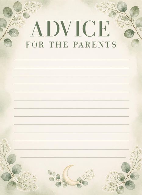 Advice card in the Watercolor Crescent Moon Sip and See design