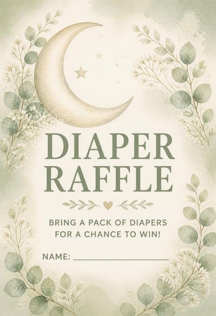 Diaper raffle ticket in the Watercolor Crescent Moon Sip and See design