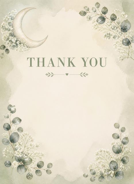 Thank-you flat in the Watercolor Crescent Moon Sip and See design