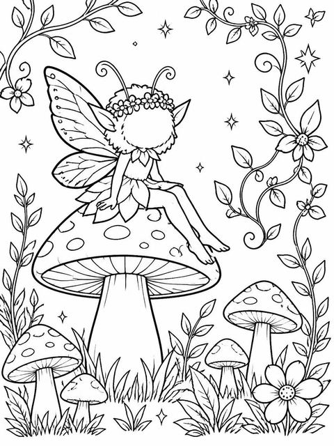 Coloring sheet in the Sage Watercolor Fairy 5th Birthday design