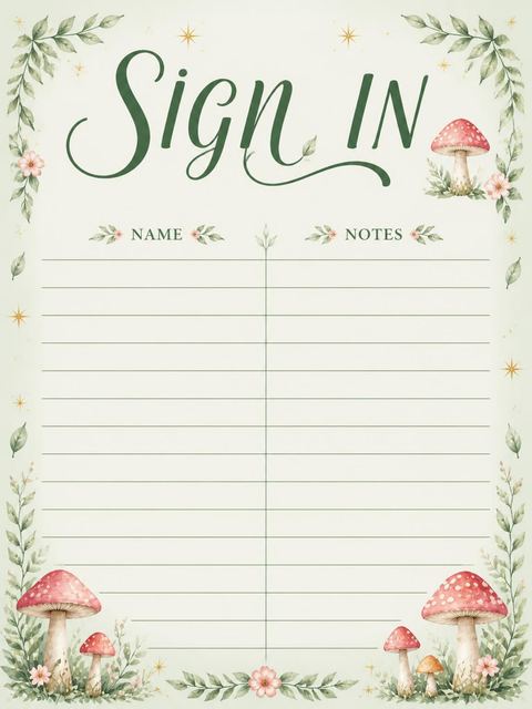 Guest sign-in sheet in the Sage Watercolor Fairy 5th Birthday design