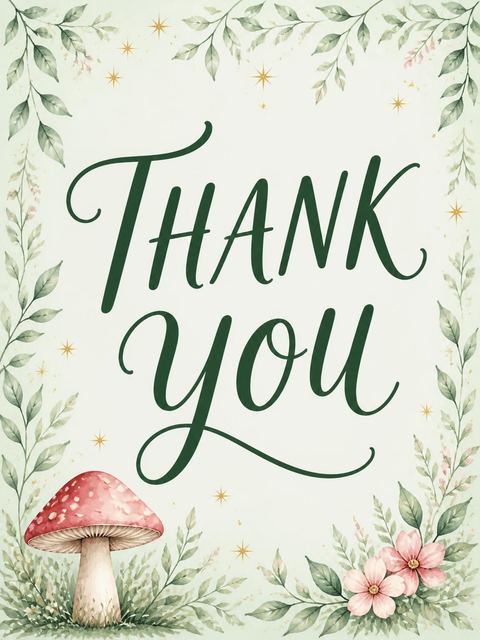 Thank-you flat in the Sage Watercolor Fairy 5th Birthday design