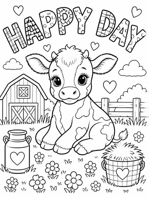 Coloring sheet in the Red Gingham Cow 2nd Birthday design