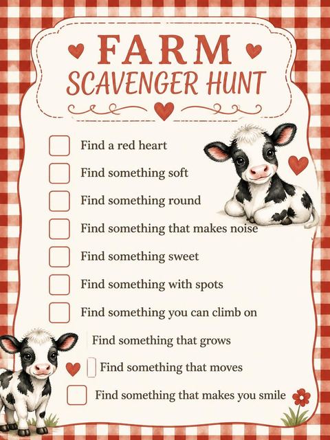Scavenger hunt in the Red Gingham Cow 2nd Birthday design