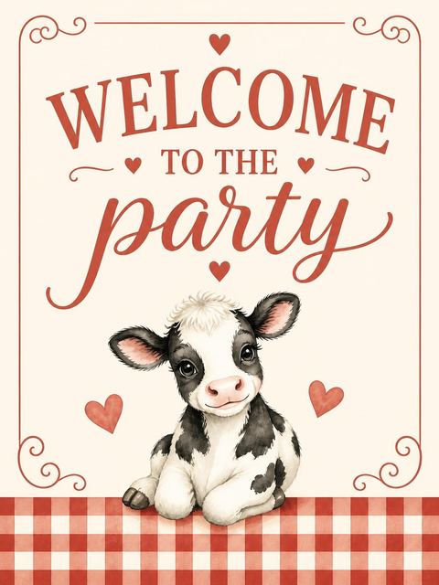 Welcome sign in the Red Gingham Cow 2nd Birthday design