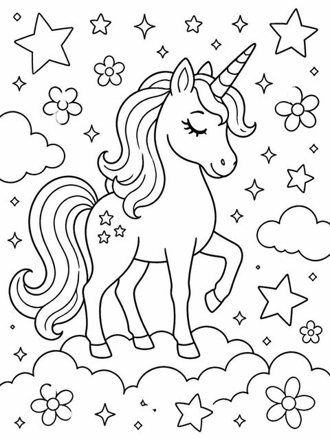 Coloring sheet in the Watercolor Unicorn 6th Birthday Invitation design