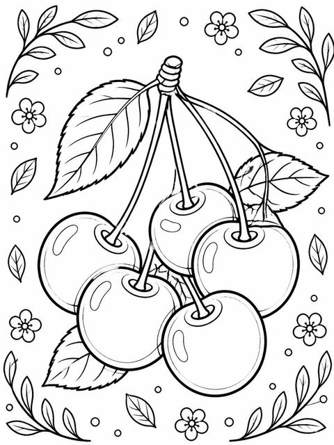 Coloring sheet in the Watercolor Cherry 1st Birthday Invitation design