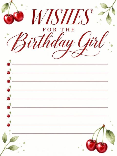 Wishes page in the Watercolor Cherry 1st Birthday Invitation design