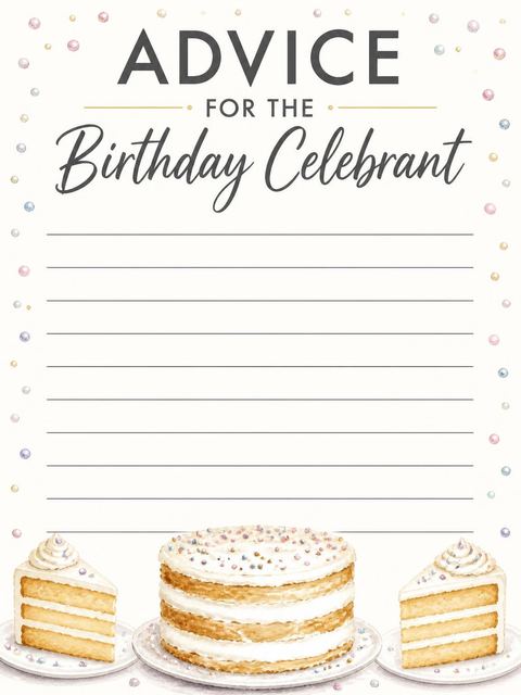 Advice card in the Watercolor Naked Cake 20th Birthday design