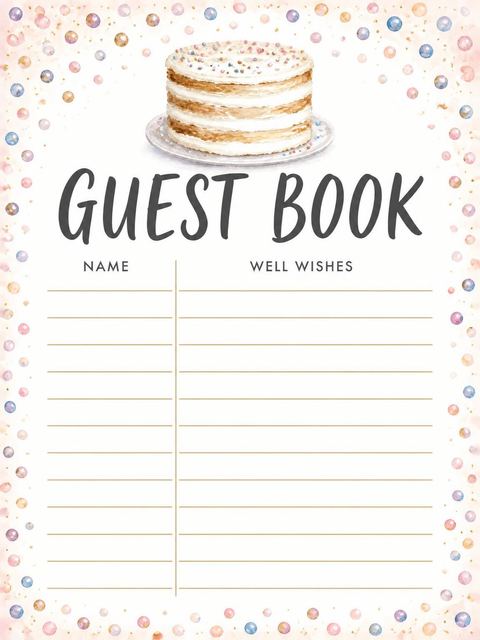 Guest sign-in sheet in the Watercolor Naked Cake 20th Birthday design