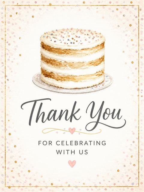 Thank-you flat in the Watercolor Naked Cake 20th Birthday design