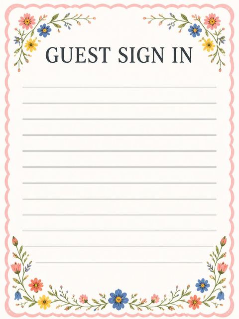 Guest sign-in sheet in the Pink Scallop Wildflower 21st Birthday Invitation design