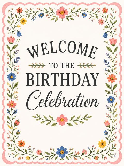 Welcome sign in the Pink Scallop Wildflower 21st Birthday Invitation design