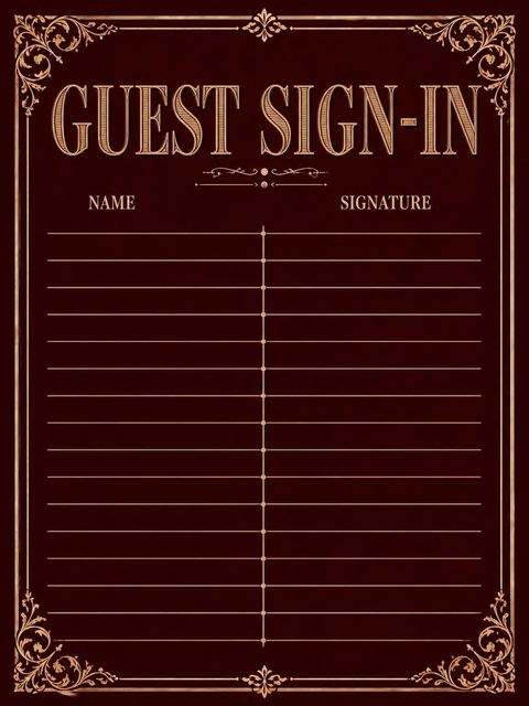 Guest sign-in sheet in the Burgundy Gold Filigree Tea Birthday design