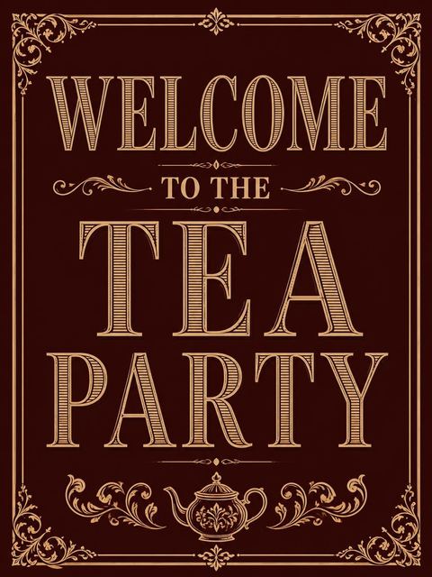 Welcome sign in the Burgundy Gold Filigree Tea Birthday design