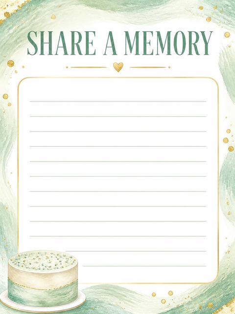 Memory card in the Sage Watercolor Cake 40th Birthday design