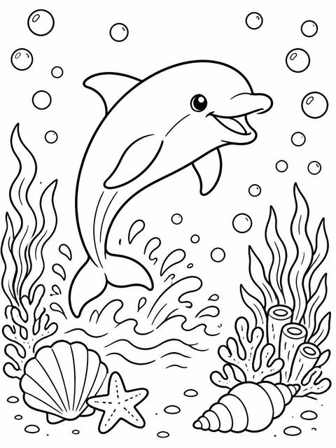 Coloring sheet in the Watercolor Dolphin Ocean 5th Birthday design