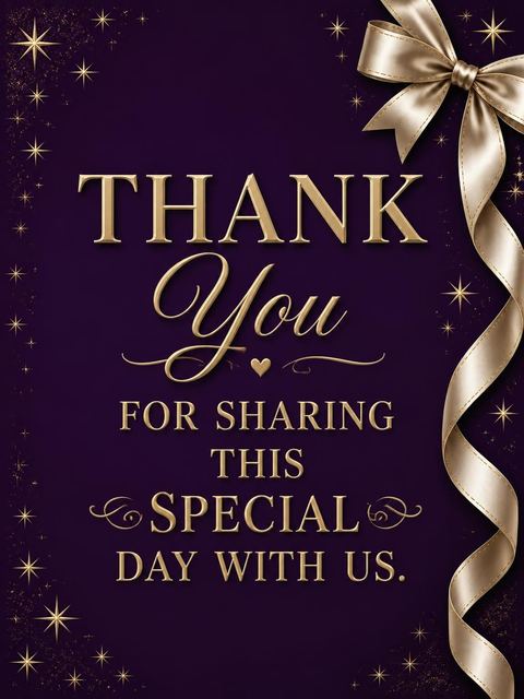 Thank-you flat in the Royal Purple Gold Ribbon 40th Birthday design