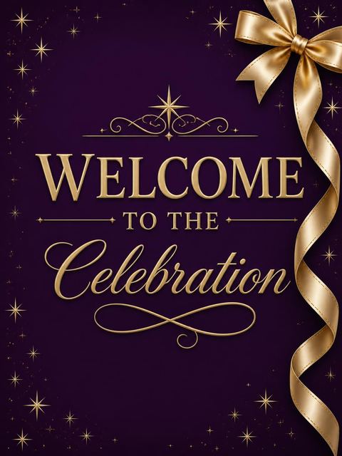 Welcome sign in the Royal Purple Gold Ribbon 40th Birthday design