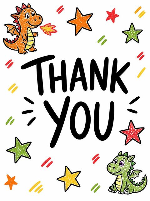 Thank-you flat in the Orange and Green Dragon 2nd Birthday design