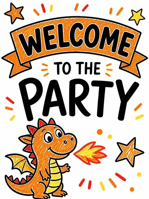 Welcome sign in the Orange and Green Dragon 2nd Birthday design