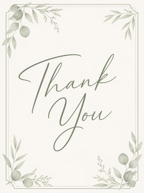 Thank-you flat in the Minimalist Sage Green 50th Birthday design