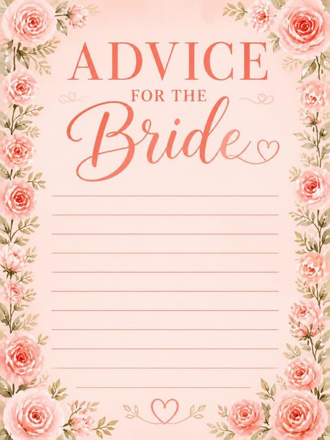 Advice card in the Watercolor Coral Rose Bridal Shower design