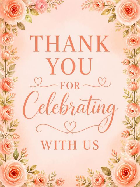 Thank-you flat in the Watercolor Coral Rose Bridal Shower design