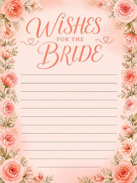 Wishes page in the Watercolor Coral Rose Bridal Shower design