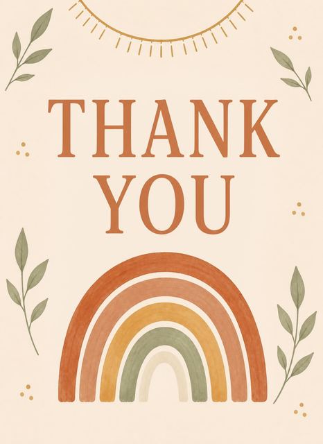 Thank-you flat in the Terracotta Rainbow Baby Shower Invitation design