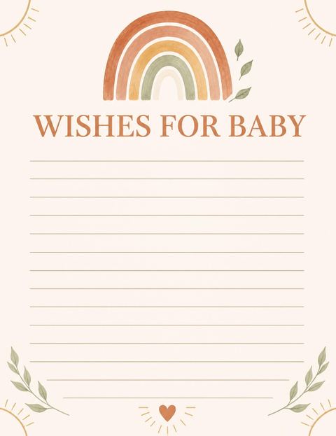 Wishes page in the Terracotta Rainbow Baby Shower Invitation design