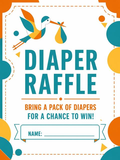 Diaper raffle ticket in the Teal and Orange Geometric Stork Shower design