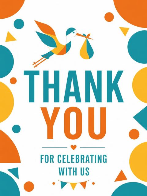 Thank-you flat in the Teal and Orange Geometric Stork Shower design