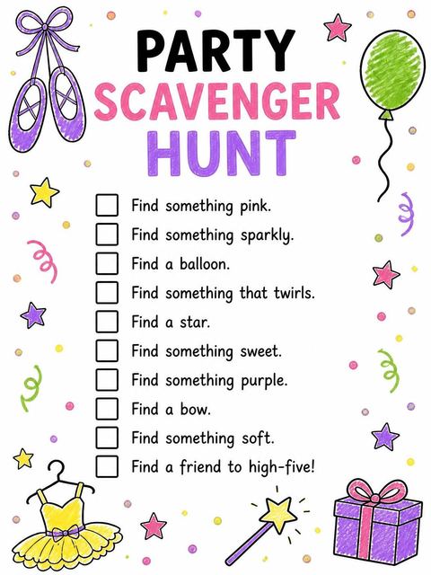 Scavenger hunt in the Crayon Ballerina Tutu 3rd Birthday design