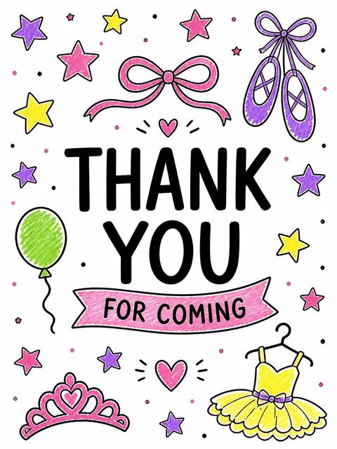 Thank-you flat in the Crayon Ballerina Tutu 3rd Birthday design