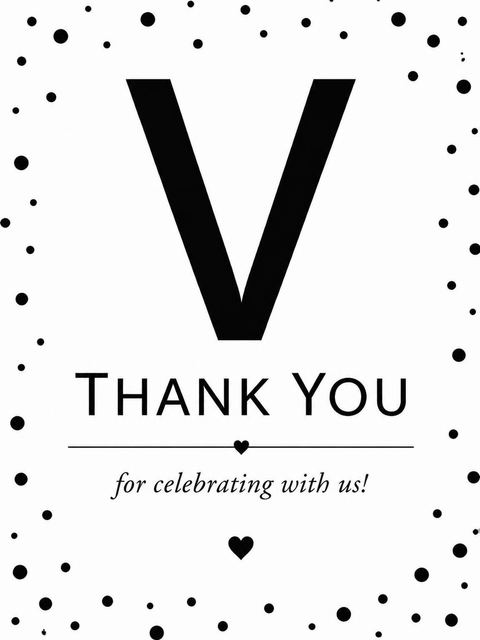 Thank-you flat in the Monochrome Initial 13th Birthday Invitation design